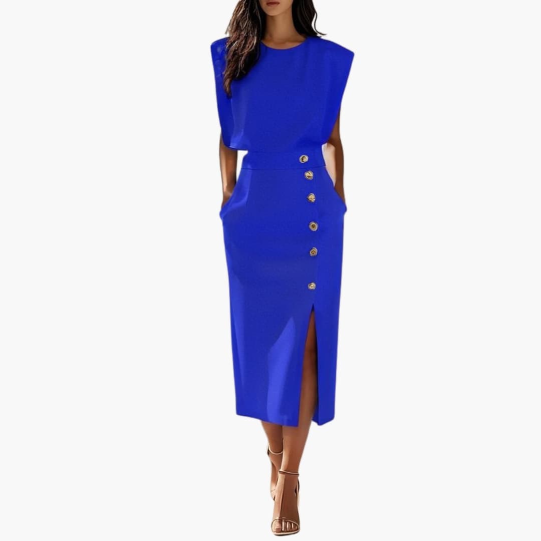 Carol - Women’s Formal Midi Dress with Button Slit