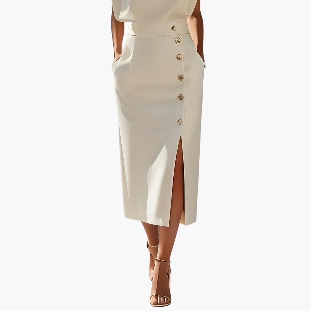 Carol - Women’s Formal Midi Dress with Button Slit