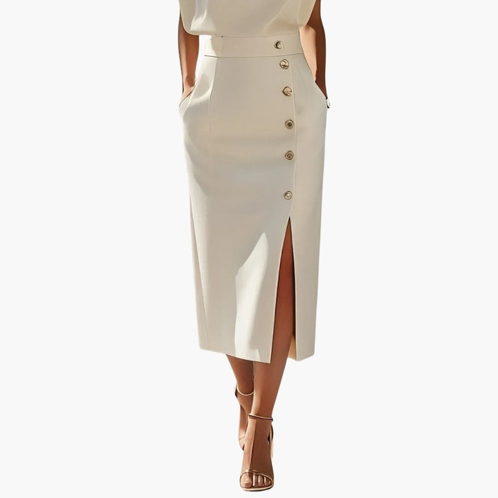 Carol - Women’s Formal Midi Dress with Button Slit