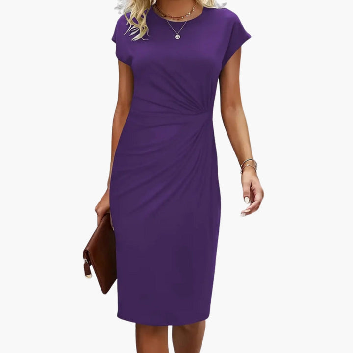 Herla - Women’s Midi Dress with Round Neckline and Waist Seam