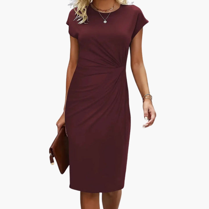 Herla - Women’s Midi Dress with Round Neckline and Waist Seam