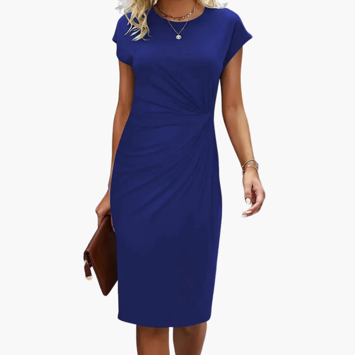 Herla - Women’s Midi Dress with Round Neckline and Waist Seam