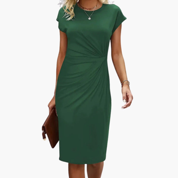 Herla - Women’s Midi Dress with Round Neckline and Waist Seam