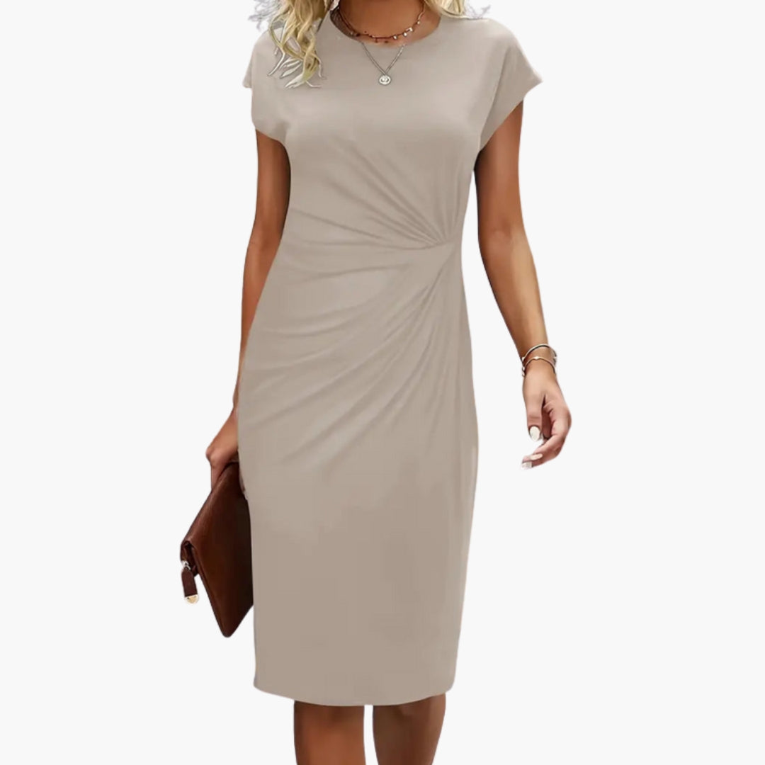 Herla - Women’s Midi Dress with Round Neckline and Waist Seam