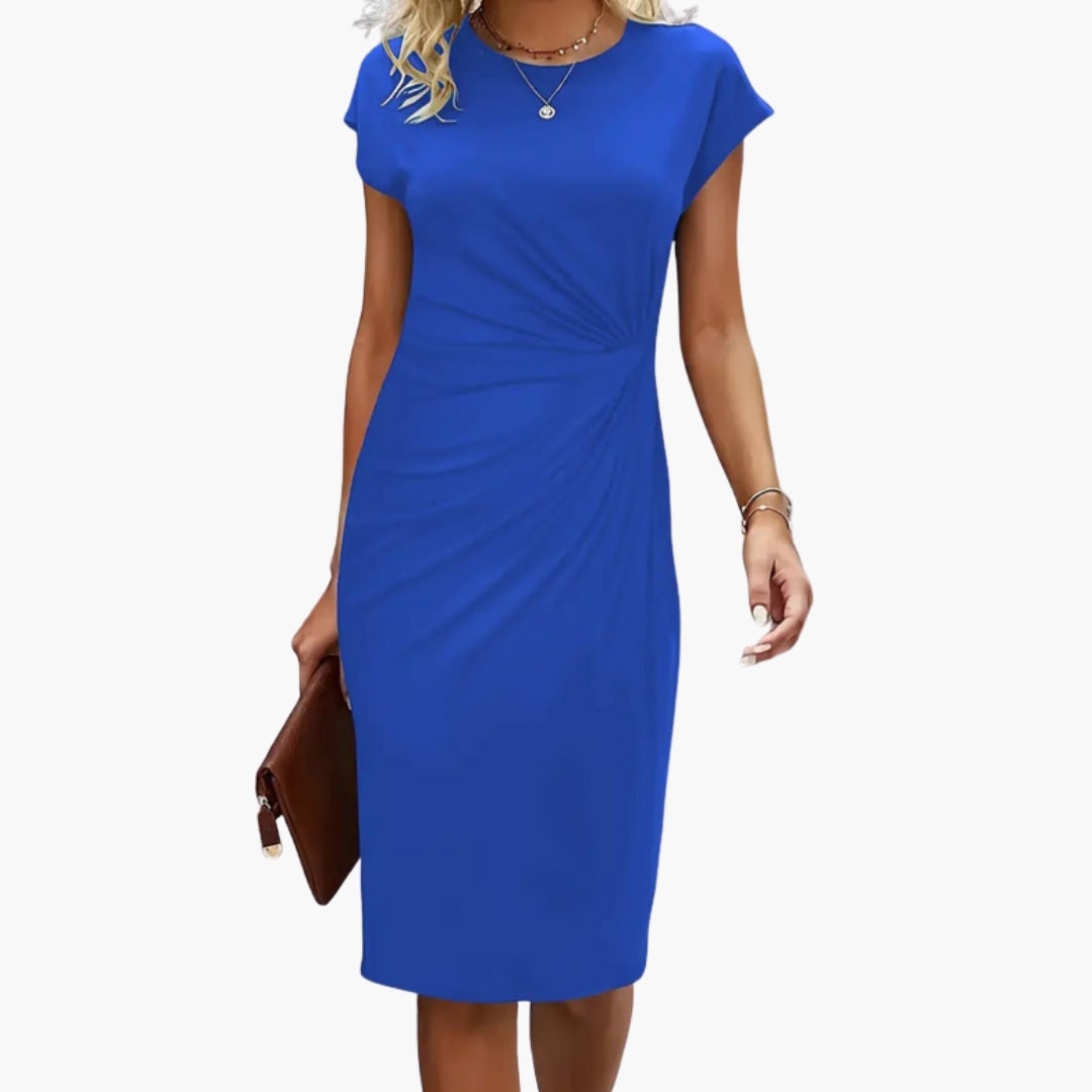 Herla - Women’s Midi Dress with Round Neckline and Waist Seam