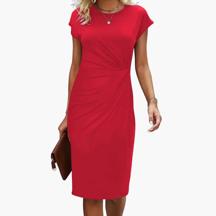Herla - Women’s Midi Dress with Round Neckline and Waist Seam