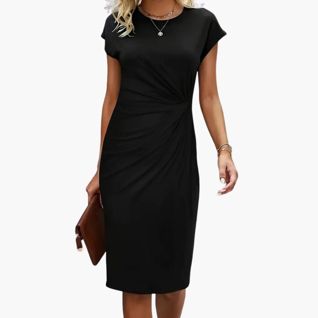 Herla - Women’s Midi Dress with Round Neckline and Waist Seam