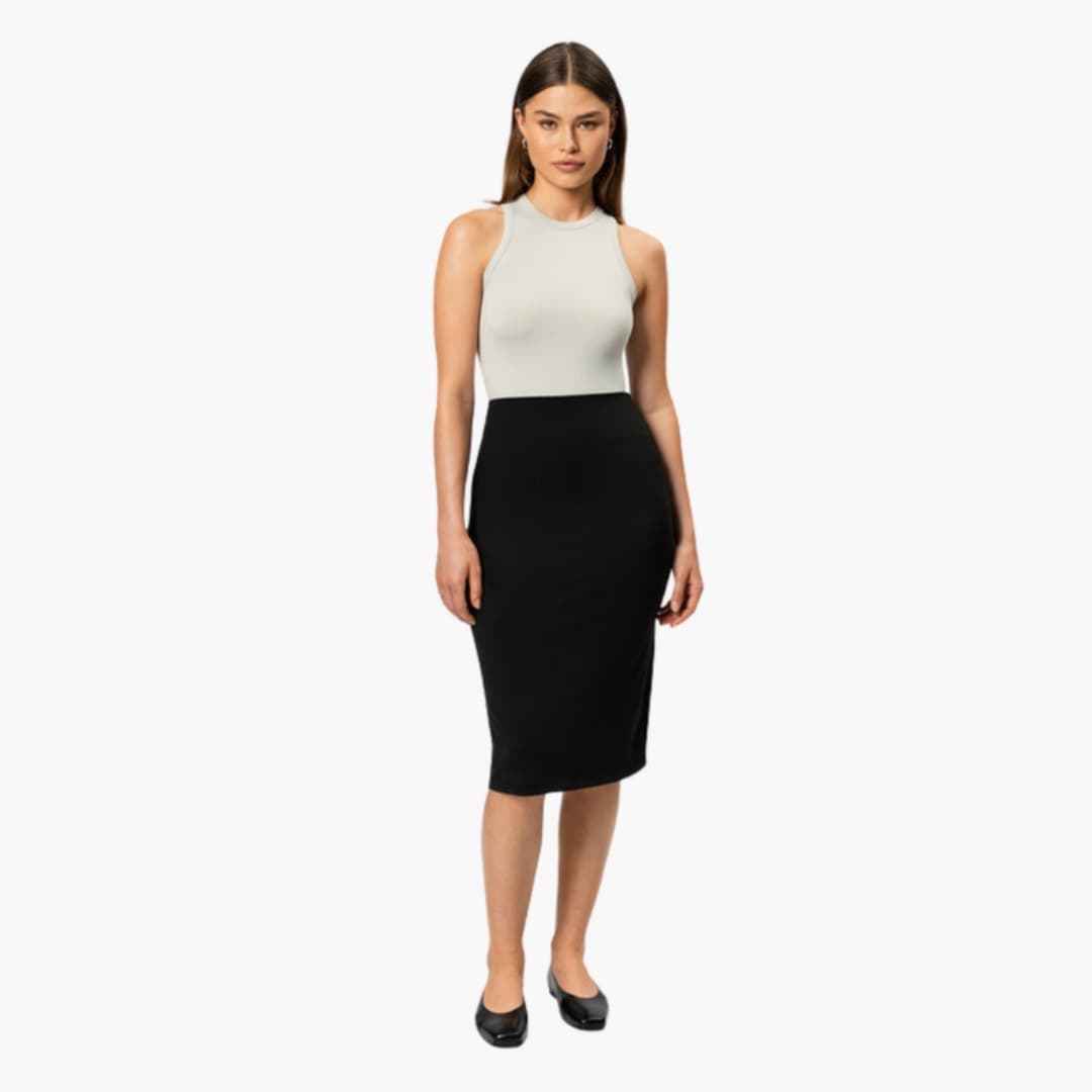 Suzie - Elegant Midi Skirt with Elastic Waistband and Flared Hem