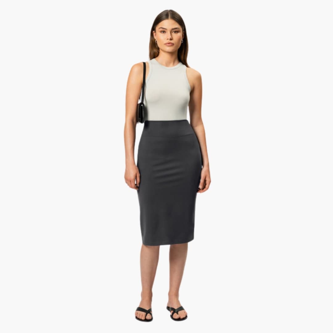 Suzie - Elegant Midi Skirt with Elastic Waistband and Flared Hem