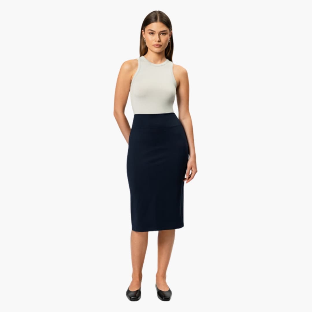 Suzie - Elegant Midi Skirt with Elastic Waistband and Flared Hem