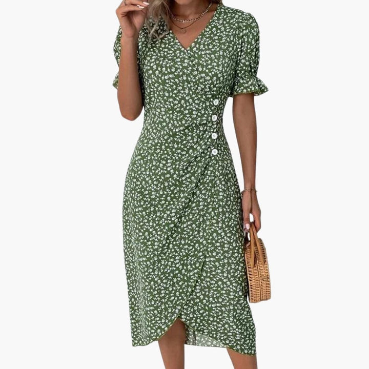 Luara - Women’s V-Neck Floral Midi Dress