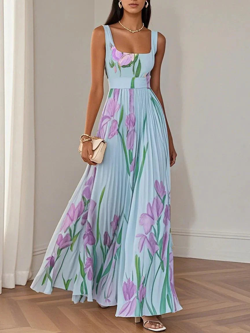 Ella - Summer Pleated Floral Maxi Dress