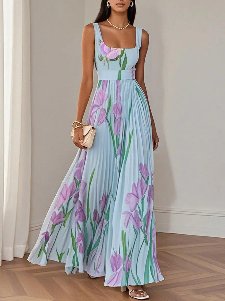 Ella - Summer Pleated Floral Maxi Dress