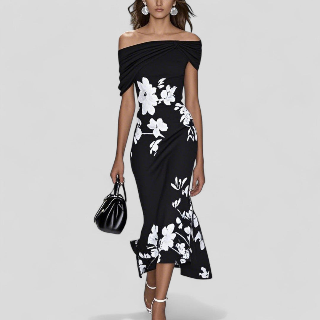 Sania - Women Off-Shoulder Ruffle Hem Wedding Guest Dress