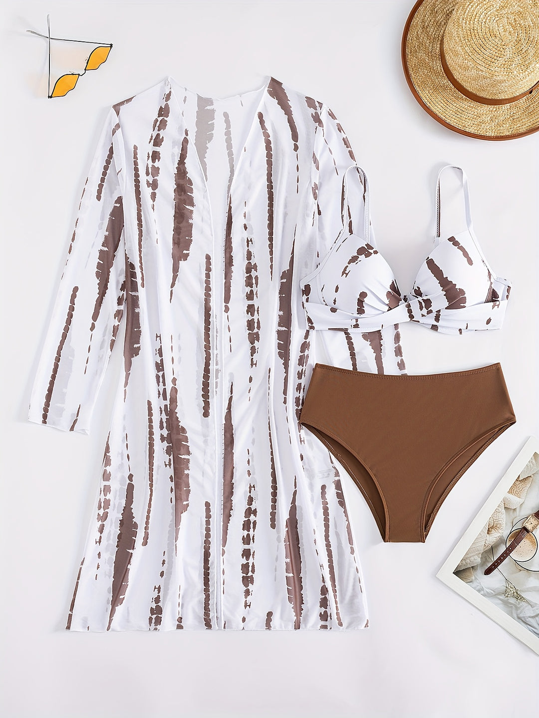 Bia - Three-Piece Washed Cross Bikini Swimsuit Set