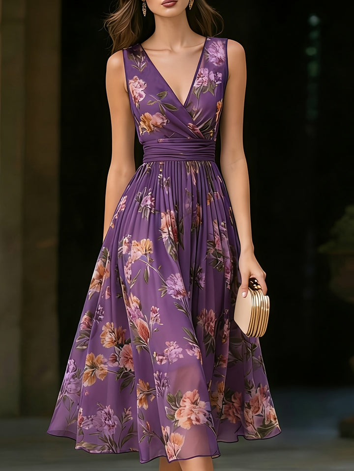 Pam - Floral Light Chiffon Midi Dress