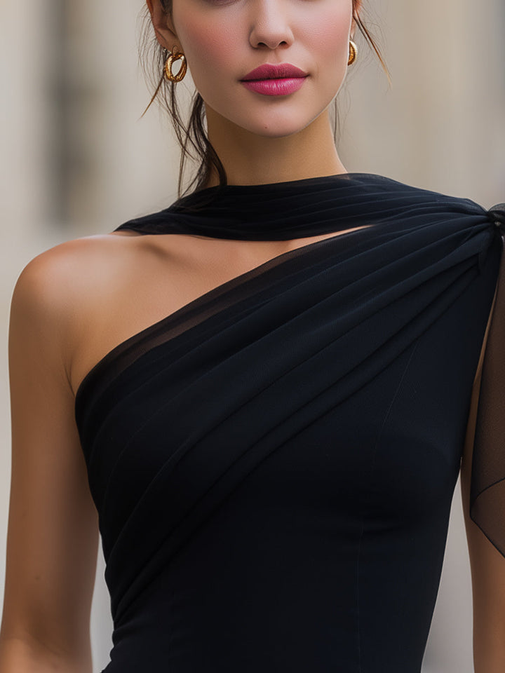 Jade - One-Shoulder Chiffon-Panel Draped Top Blouse