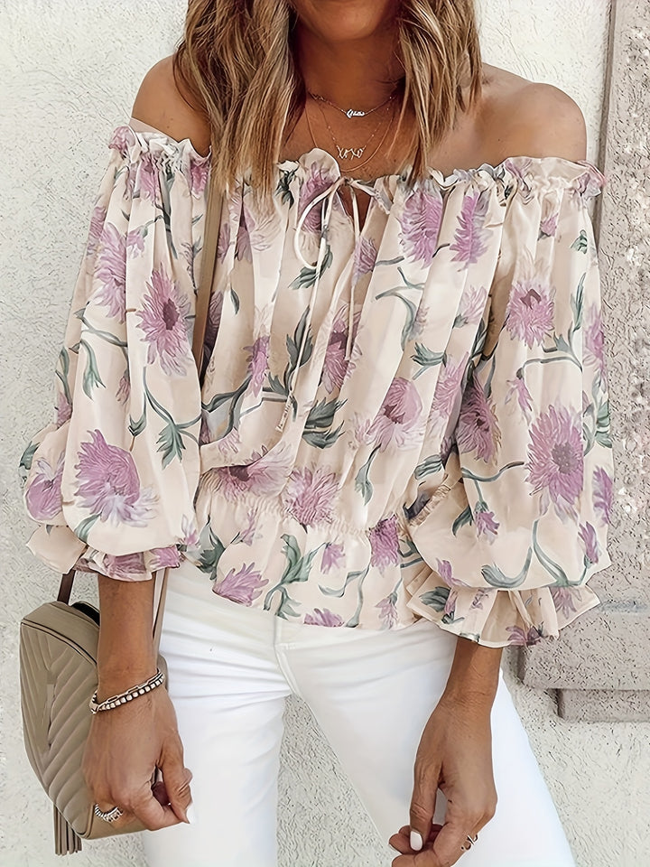 Shirley - Summer Elastic Shoulder Chiffon Blouse