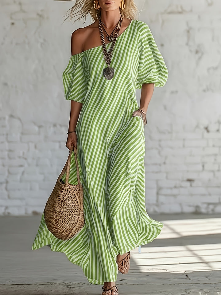 Helena - Striped One-Shoulder Summer Maxi Dress