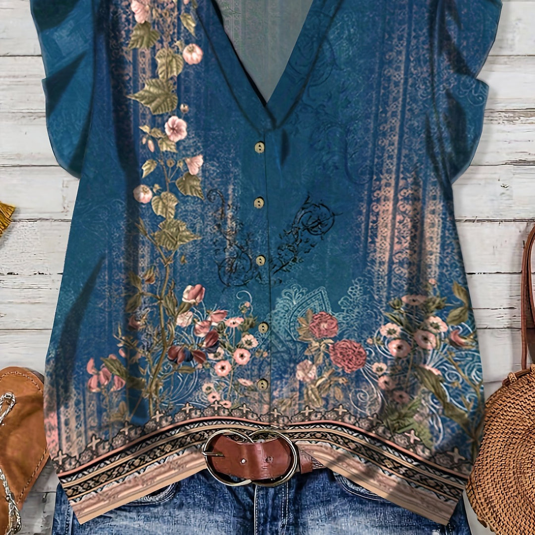 Haven - Summer V-Neck Pullover Blouse