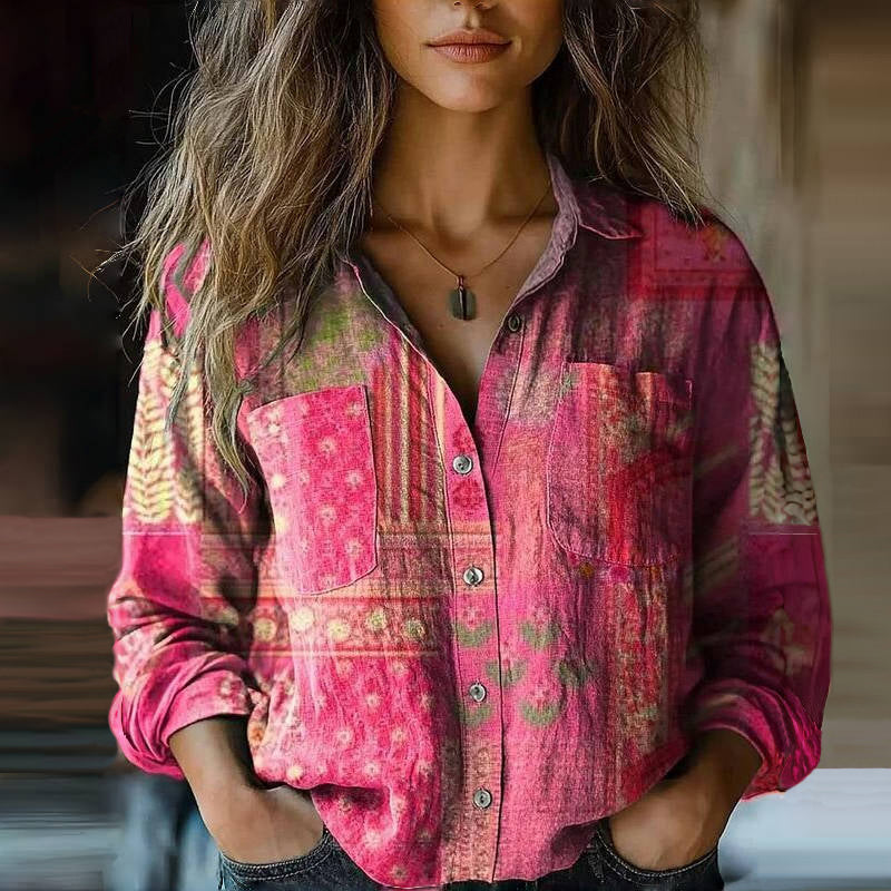 Rebecca - Bohemian Pattern V-Neck Blouse