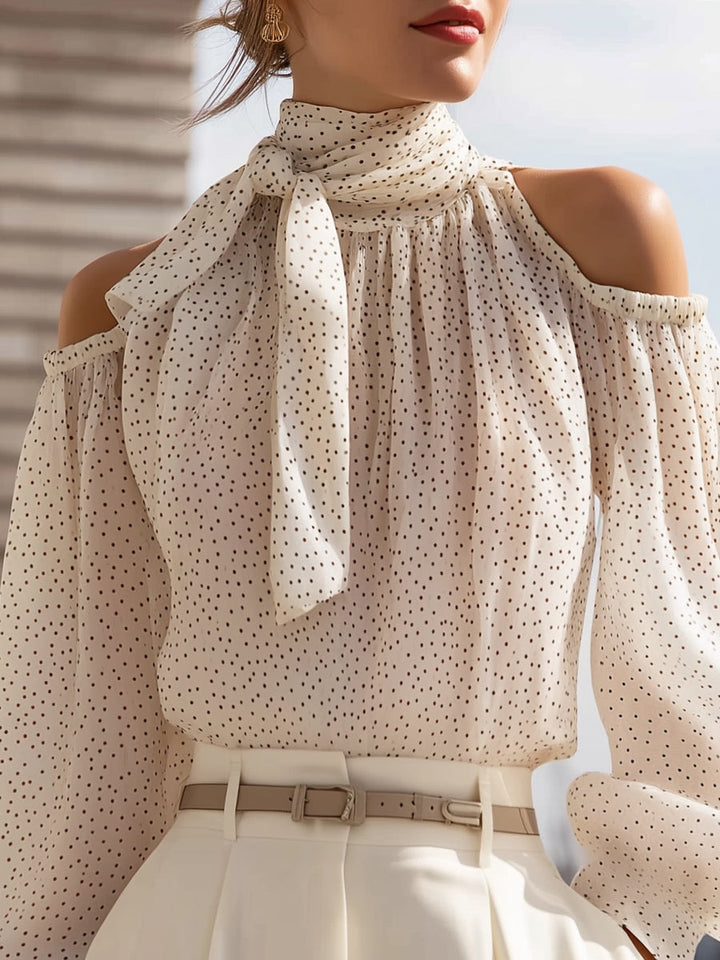 Verena - Polka Dot Cold-Shoulder Chiffon Blouse