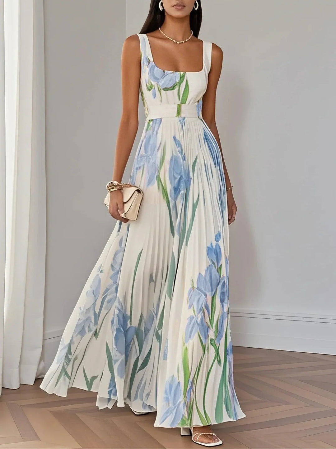 Ella - Summer Pleated Floral Maxi Dress