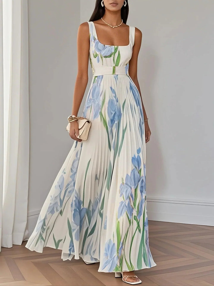 Ella - Summer Pleated Floral Maxi Dress