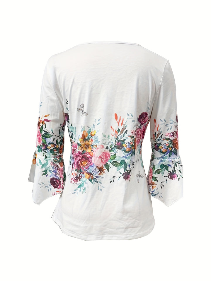 Laura - Floral Print Notched Neck Blouse