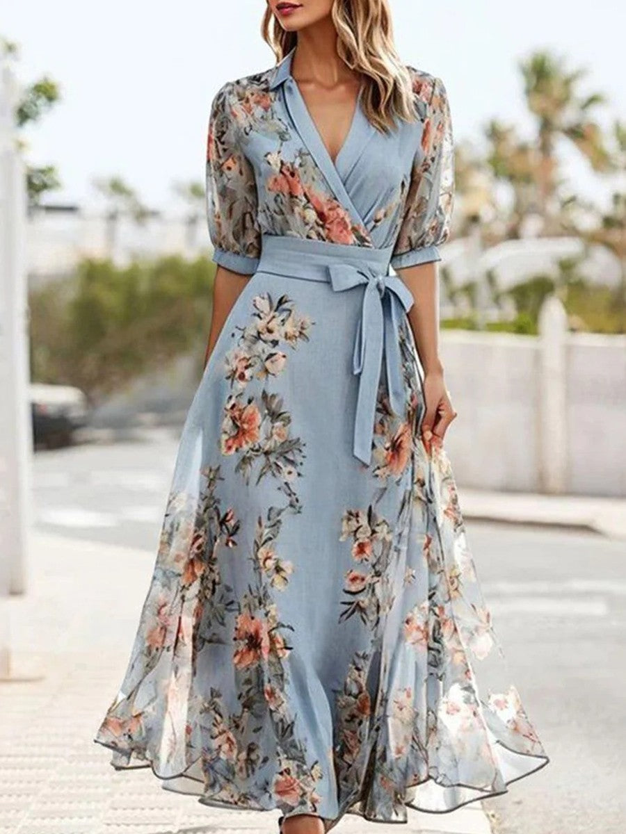 Lily | Women Floral Print A-line Chiffon Midi Dress