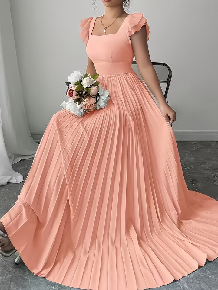 Angel - Elegant Floral Print Pleated Hem Maxi Dress