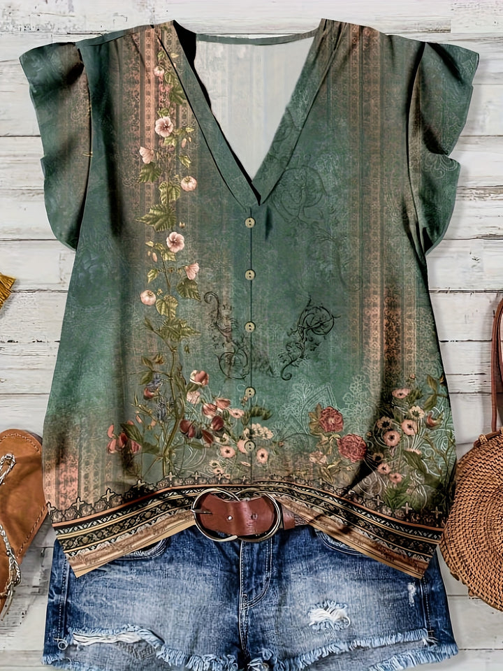 Haven - Summer V-Neck Pullover Blouse