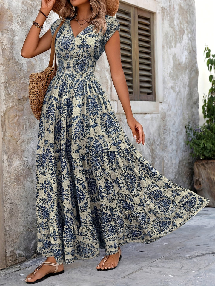 Laura - Printed Patchwork V-Neck Maxi Dress
