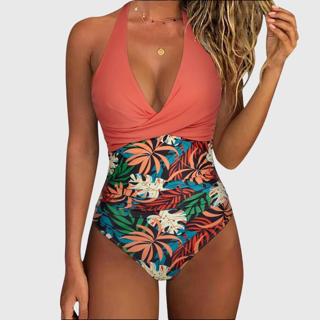 Nicole - Floral V-Neck One-Piece Swimsuit