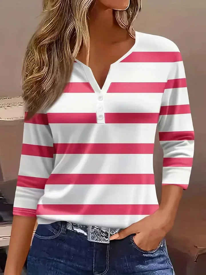 Amelia - Striped V-Neck Long Sleeve Top