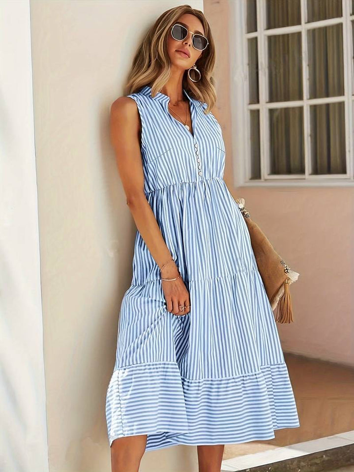 Frances - Striped Sleeveless Tiered Summer Dress
