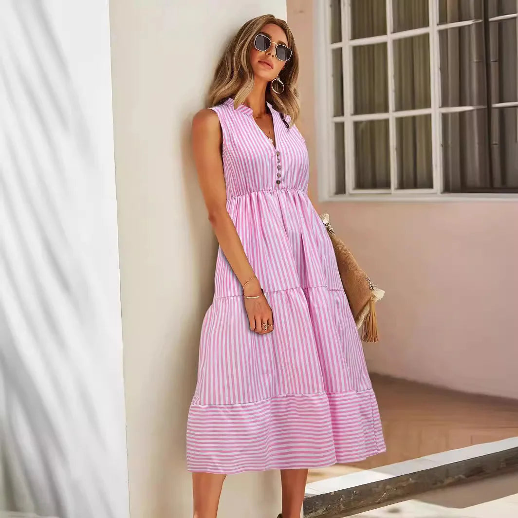 Frances - Striped Sleeveless Tiered Summer Dress