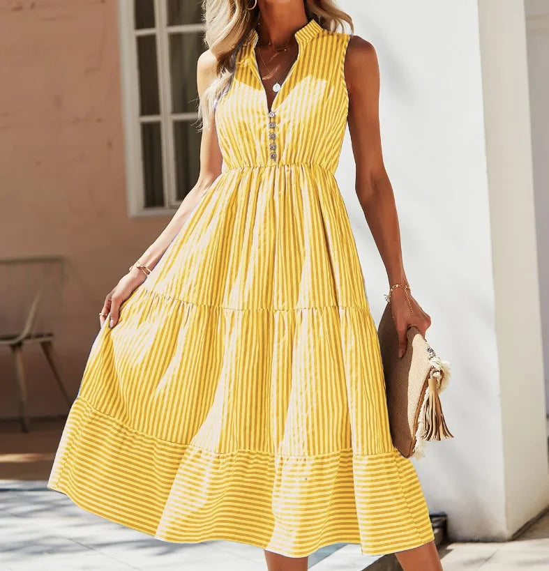 Frances - Striped Sleeveless Tiered Summer Dress