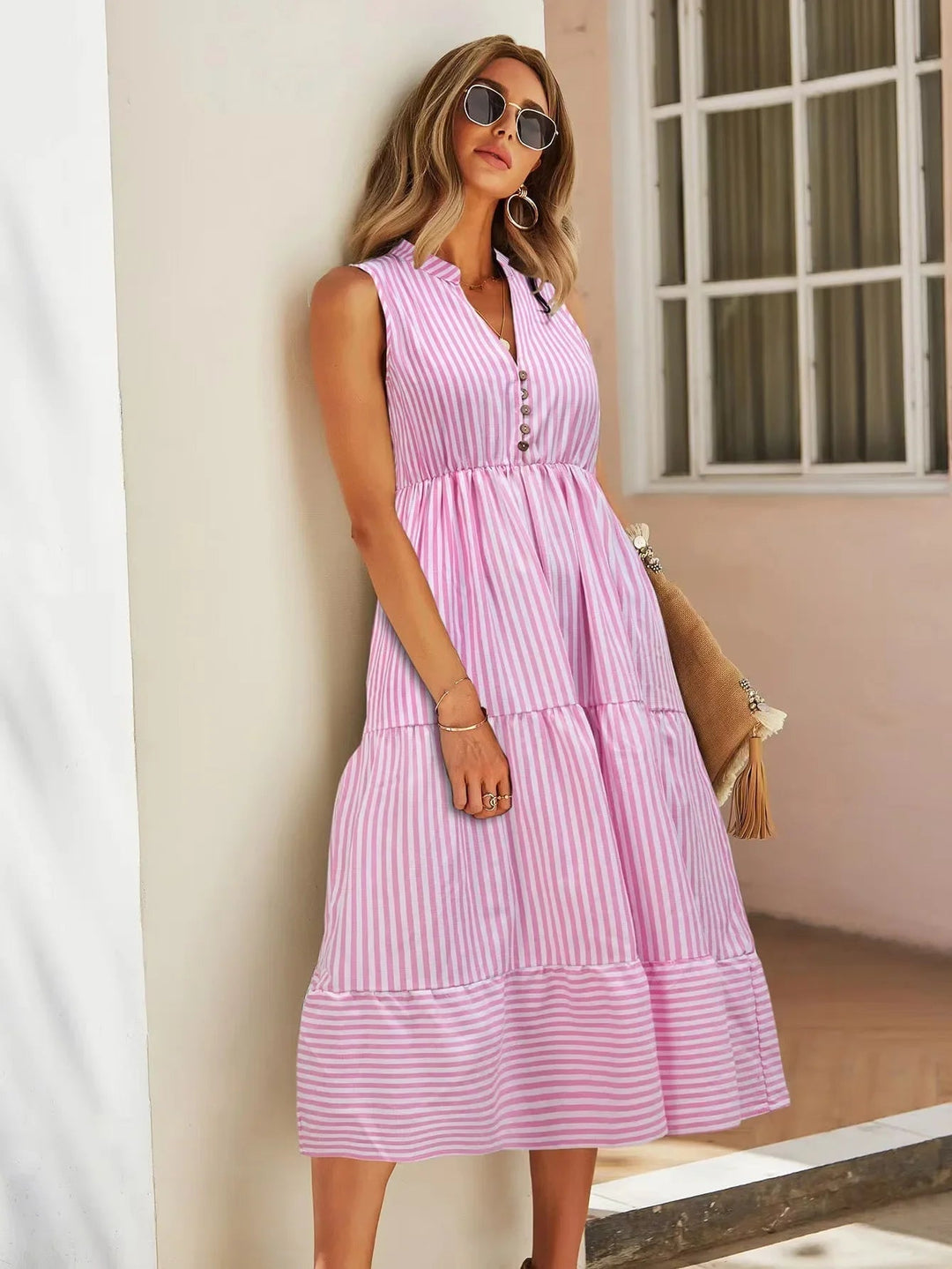 Frances - Striped Sleeveless Tiered Summer Dress