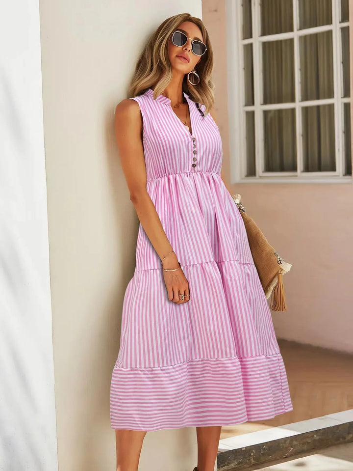 Frances - Striped Sleeveless Tiered Summer Dress