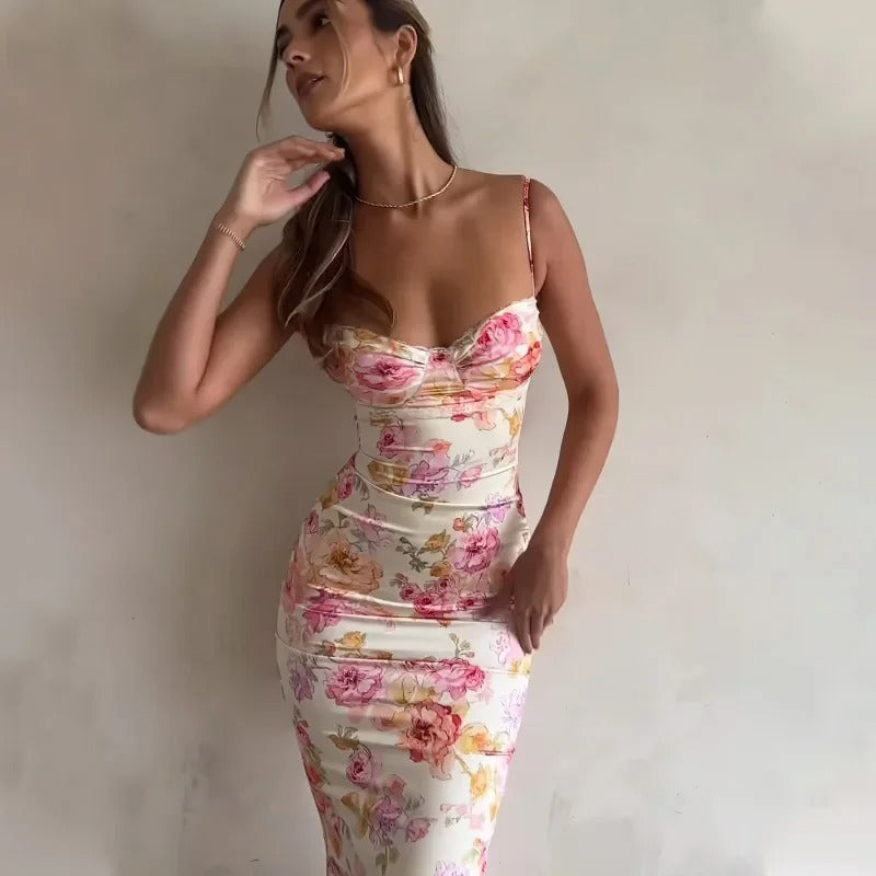 Gina - Stylish Floral Bodycon Midi Dress