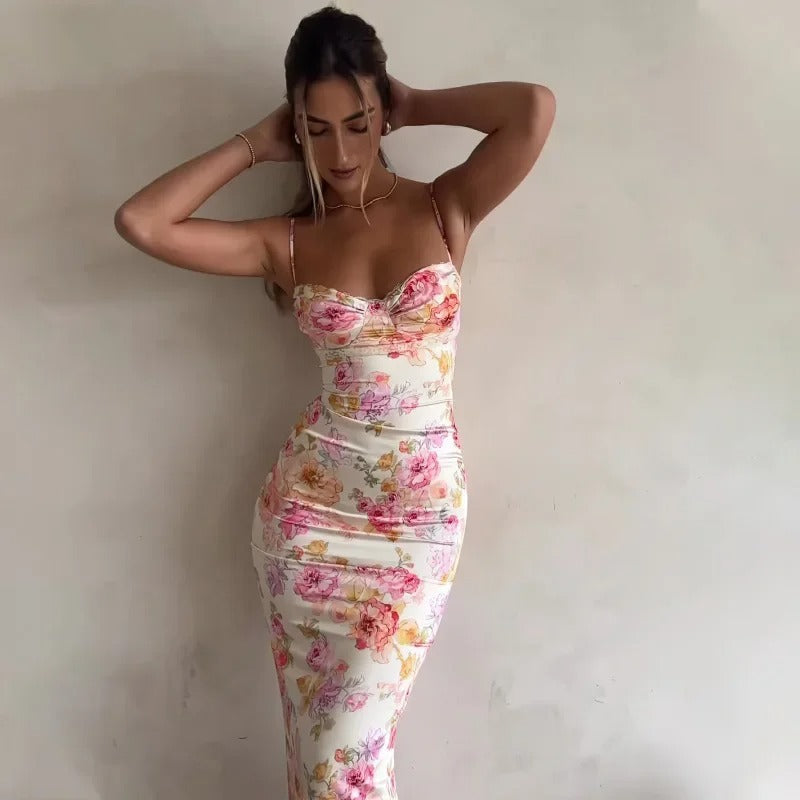 Gina - Stylish Floral Bodycon Midi Dress