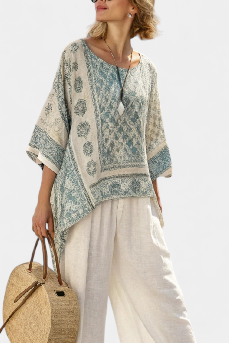 Quinley - Comfortable Printed Blouse &amp; Wide-Leg Pants