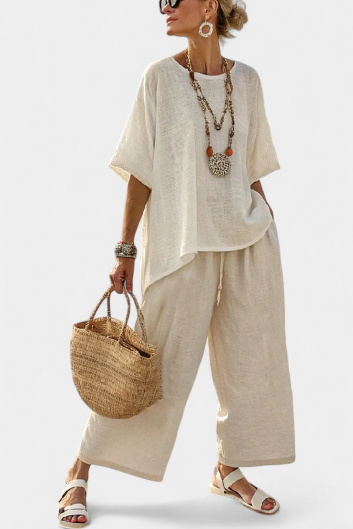 Drevon - Comfortable Blouse &amp; Wide-Leg Pants Spring Set