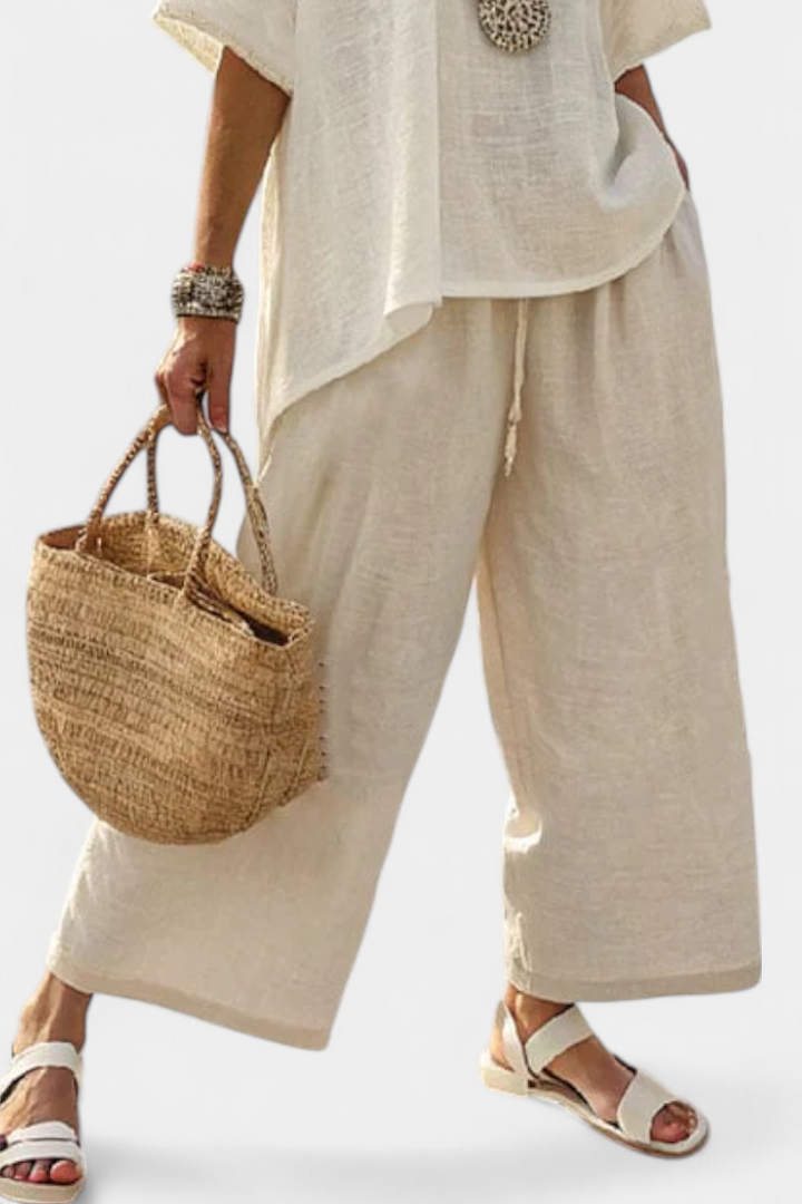 Drevon - Comfortable Blouse &amp; Wide-Leg Pants Spring Set