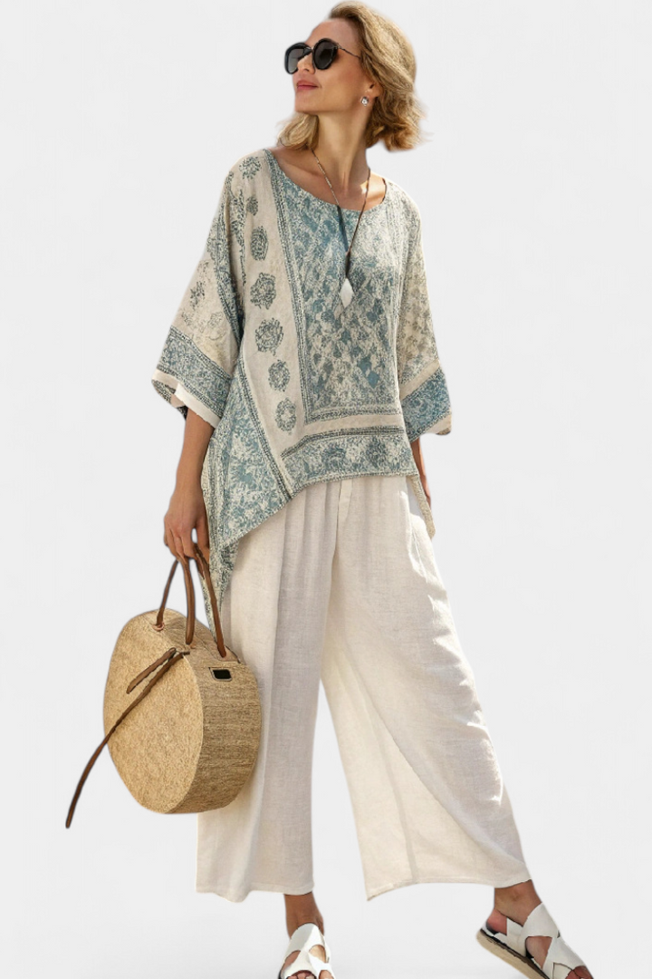 Quinley - Comfortable Printed Blouse &amp; Wide-Leg Pants