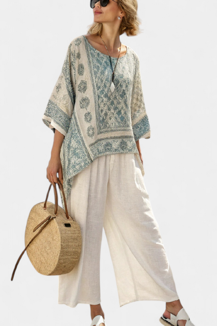 Quinley - Comfortable Printed Blouse &amp; Wide-Leg Pants