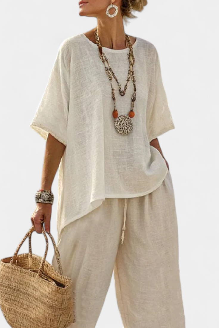 Drevon - Comfortable Blouse &amp; Wide-Leg Pants Spring Set