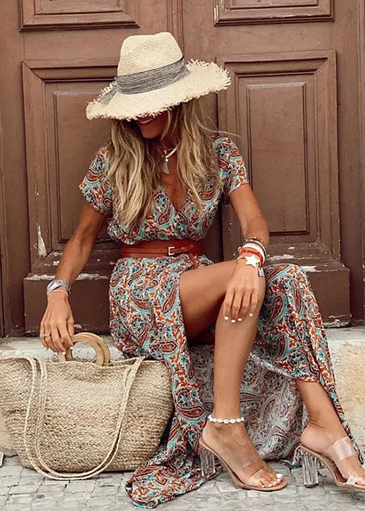 Justine - Light Boho Maxi Dress With Matching Belt