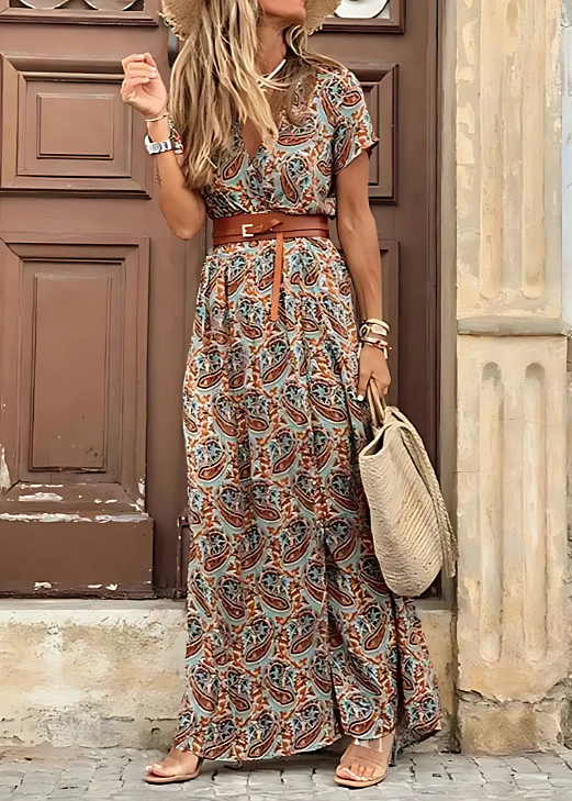 Justine - Light Boho Maxi Dress With Matching Belt